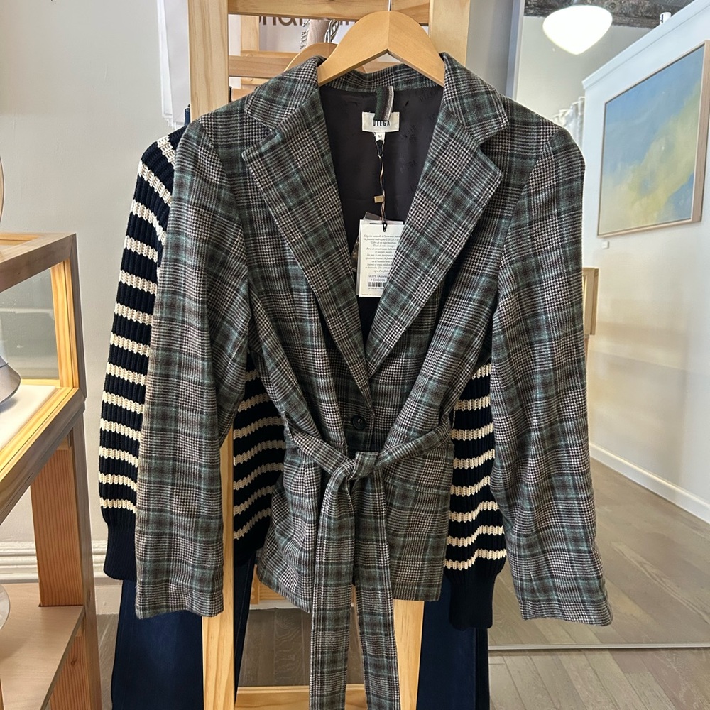 NWT Diega wool check blazer grey/teal